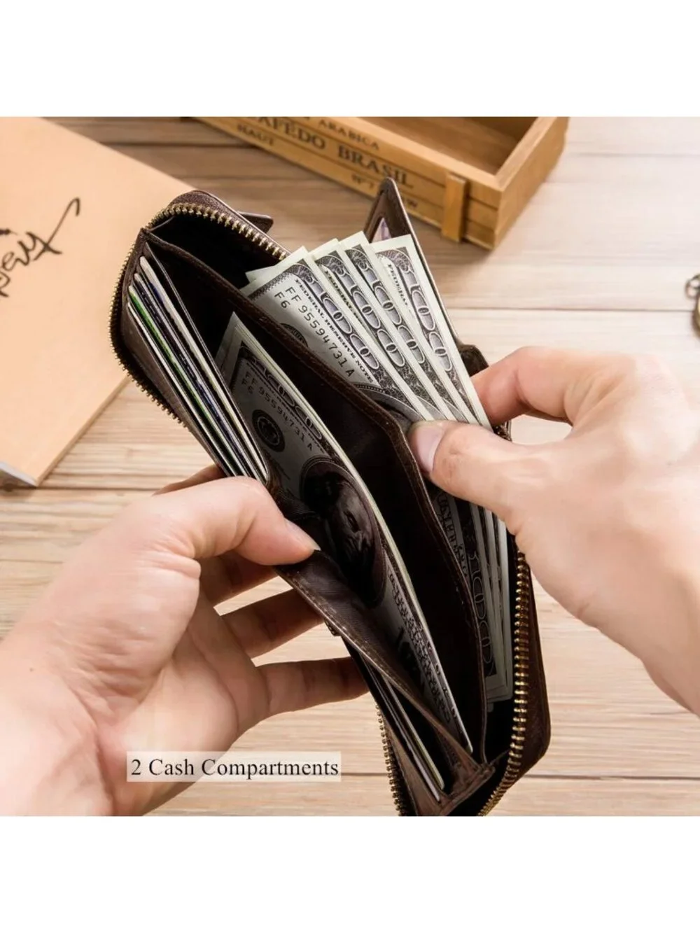 Genuine Leather Wallet for Men - Stylish Coffee Color, RFID Blocking, Slim